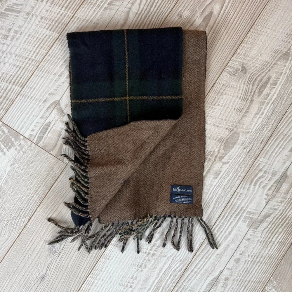 VTG Preppy Vintage 90s Ralph Lauren Polo Reversible Double Face Wool Plaid Scarf